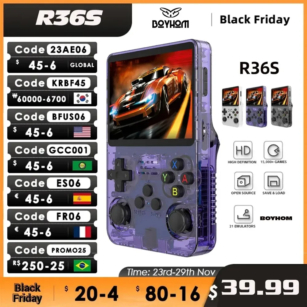 Game Retro Open Source R36s Retro Handheld Video Game Console Sistema 3,5 Polegadas Ips Tela Porttil Pocket Video Player 64gb Jogos|